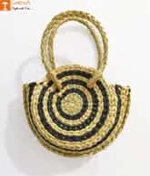 Attractive Striped Natural Straw Handbag image 1