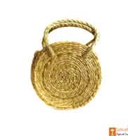 Natural Straw Round Handbag with small handle image 1