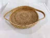 Elegant Handmade Cane round Serving tray with long Handle image 1
