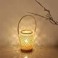 Modern bamboo wicker table lampshade with handle image 1