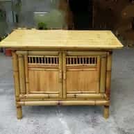 Modern bamboo serving table with drawer image 1