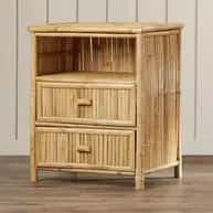 Natural bamboo corner table with two drawer image 1