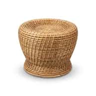 Handwoven Rattan Stool 15 Inch Round Natural Finish