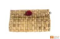 Natural Straw Small Purse with Red-Yellow Button image 1