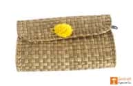 Natural Straw Handmade Purse with yellow button design image 1