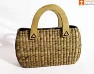Natural Straw Oval Shaped Handbag with wooden handle image 1