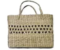 Large Natural Straw Handbag with design image 1