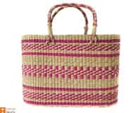 Large Natural Straw Handbag with colored patterns image 1