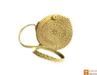 Natural Straw Round Handbag with medium sized handle image 1