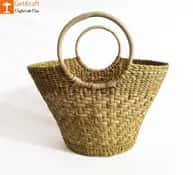 Natural Straw Oval Handbag with Multiple Patterns image 1