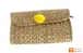 Natural Straw Handmade Purse with yellow button design image 1
