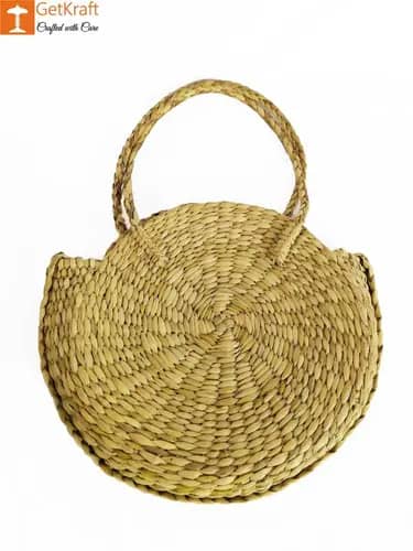 Simple Stylish Natural Straw Medium Sized Handbag with Small Handles image 1