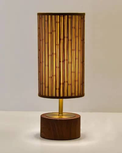 Modern cylindrical shaped bamboo table lamp image 1