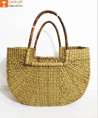 Natural Straw U-Shaped Fancy Handbag with Long Handles image 1