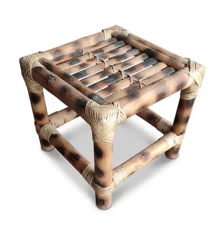 Handmade Bamboo Stool with Slatted Square Seat