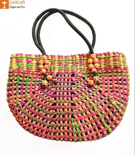 Natural Straw Handmade Multi-coloured Bag image 1