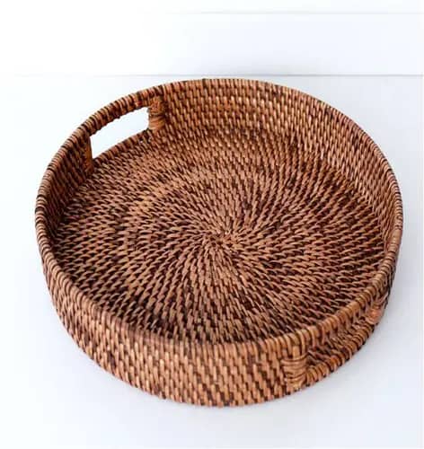 Round Rattan Serving Tray image 1
