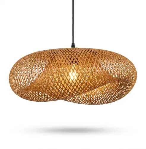 Bamboo Hanging Pendant Lamp with Oval Woven Shade