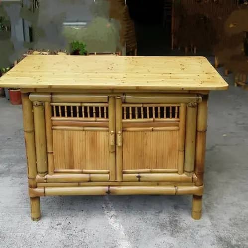 Modern bamboo serving table with drawer image 1