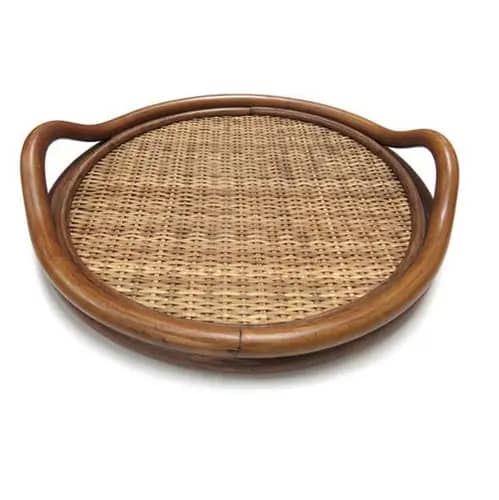 Cane Rattan Round Serving Kitchen Tray image 1