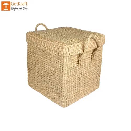 Natural Straw Kauna Grass Laundry Basket with Handle image 1