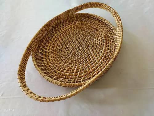 Elegant Handmade Cane Serving tray with long Handle image 1