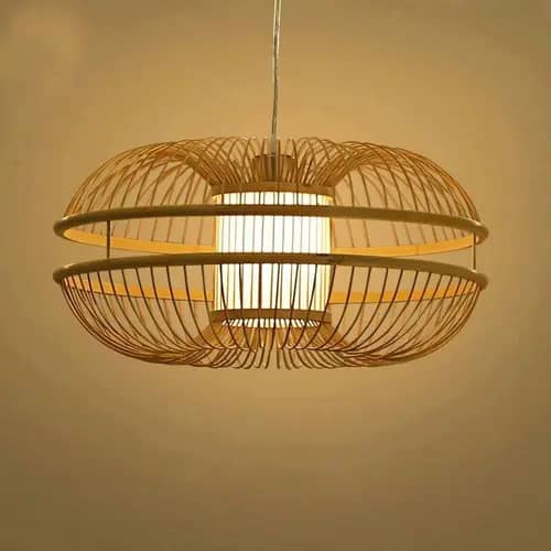 Modern bamboo wicker hanging pendant lampshade image 1