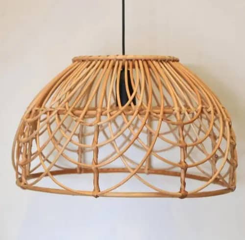 Semi-circular rattan wicker hanging lampshade image 1
