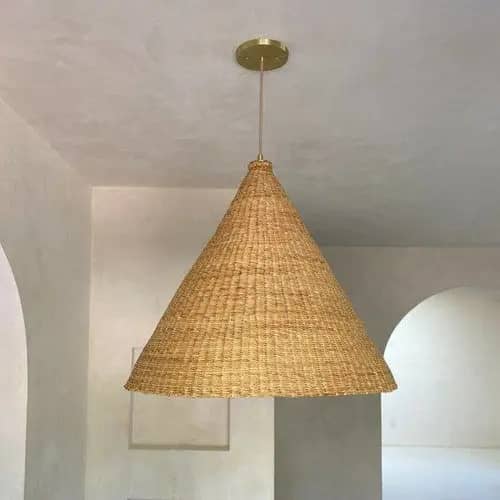 Cone shaped rattan wicker hanging lampshade image 1