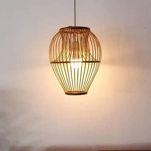 Attractive oval shaped hanging bamboo lamp image 1