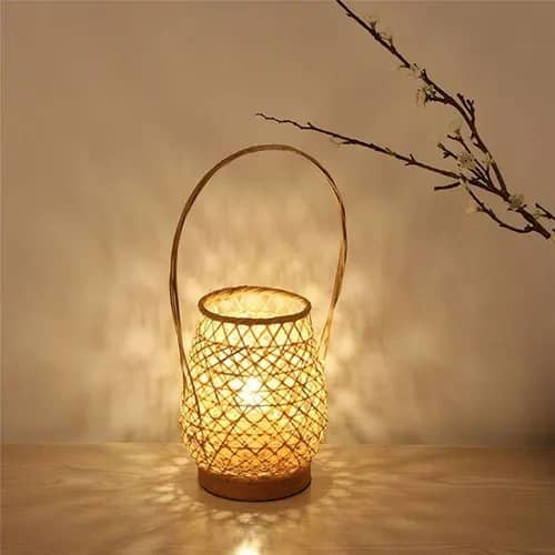 Modern bamboo wicker table lampshade with handle image 1