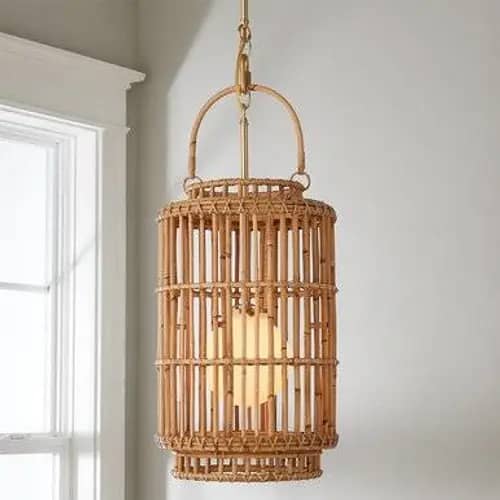 Bamboo high quality wicker hanging lampshade with handle image 1