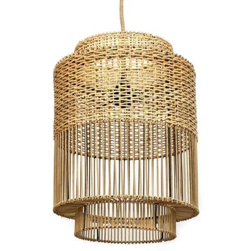 Rattan high quality cylindrical shaped wicker hanging lampshade image 1