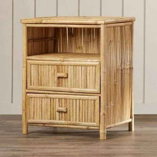 Natural bamboo corner table with two drawer image 1