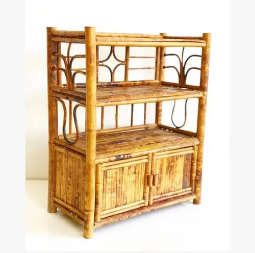 Natural bamboo antique bookshelf with drawer image 1