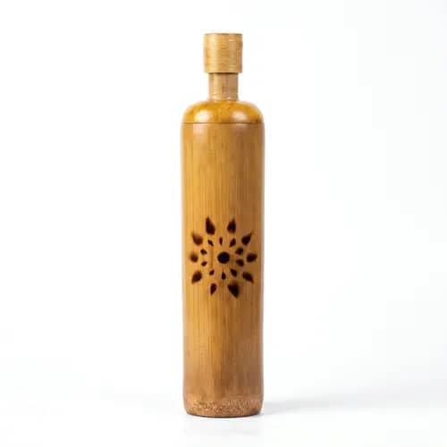 Handmade Bamboo Bottle with Burnt Floral Design