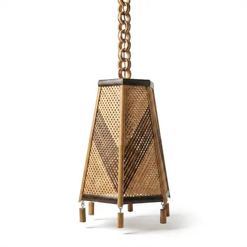 Handwoven Bamboo Hanging Lamp with Lattice Shade