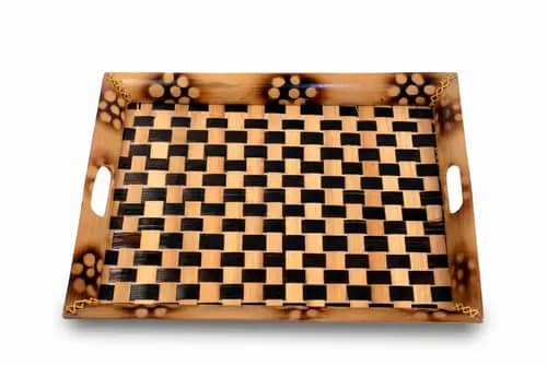 Handwoven Bamboo Serving Tray with Cut-Out Handles