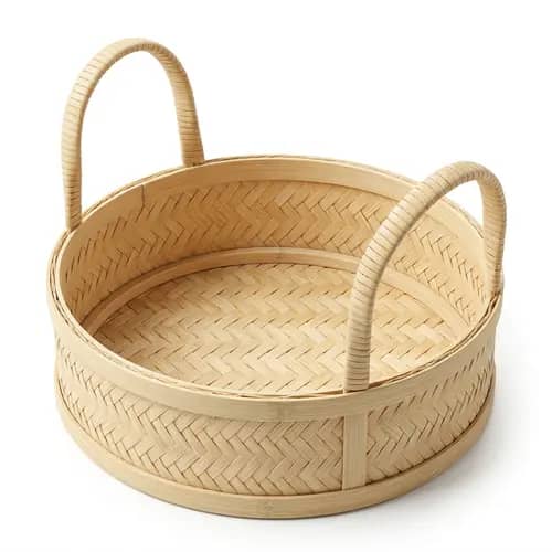 Handwoven Round Bamboo Basket with Handles