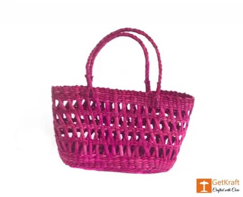 Natural Straw Handmade Purple Medium Sized Basket image 1