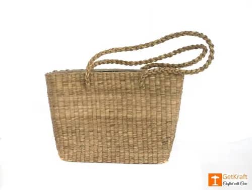 Natural StrawHandmade Bag with long handle image 1