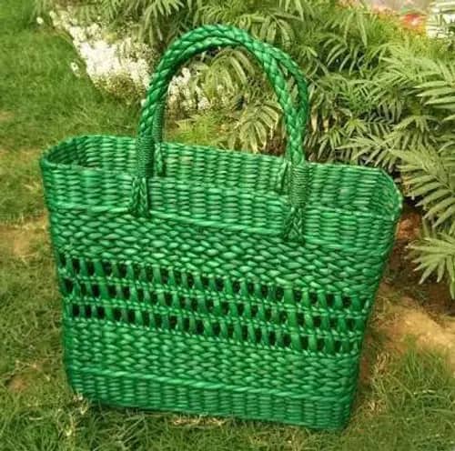 Large Natural Straw Green colored Handbag image 1
