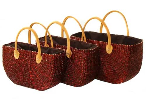 Large Red Natural Straw Handbag image 1