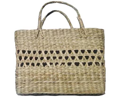 Large Natural Straw Handbag with design image 1