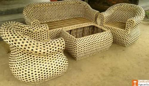 Classic Cane Sofa Set furniture with table image 1