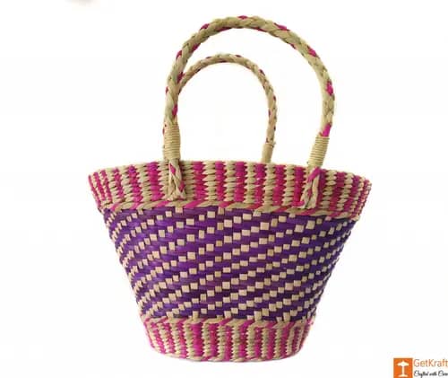 Natural Straw Medium Sized Tote Handbag with multicolored patterns image 1