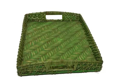 Ethnic Bamboo Serving Tray (Green) Length 40 cm image 1