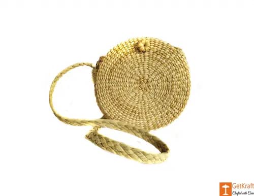Natural Straw Round Handbag with medium sized handle image 1