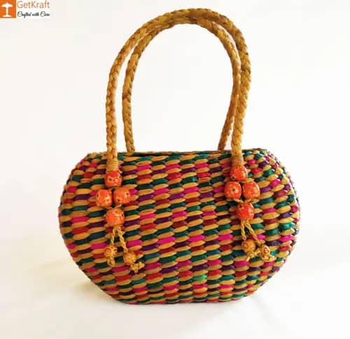 Straw Handmade Multi-coloured Bag image 1
