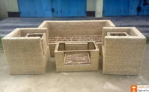 Cane Sofa Setting with Extra Table Set Ideal for Home Decor image 1